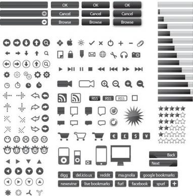 black web buttons with icons creative design vector