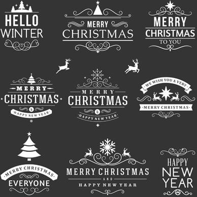 black white christmas vintage labels vector