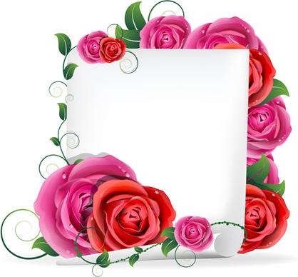 blank paper and rose vector graphics