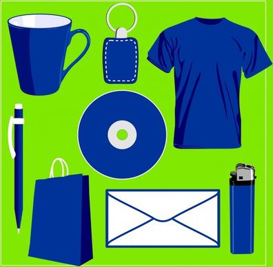 personal belongings icons plain blue design
