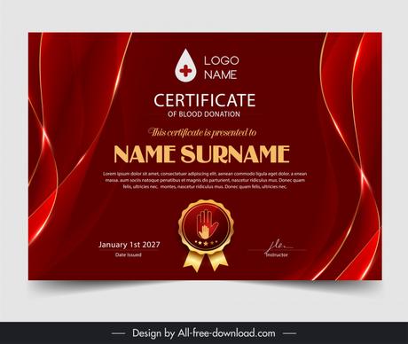 blood donation certification template dynamic shiny curves