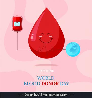 blood donor day lettering card template cute stylized droplet medical element globe sketch
