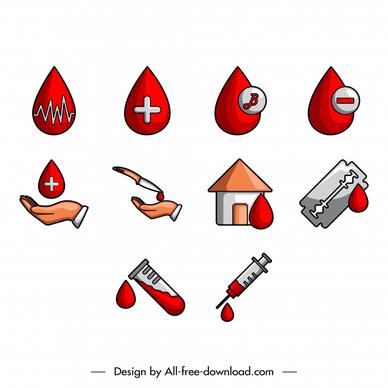 blood icons sets flat droplets shapes medical symbols sketch