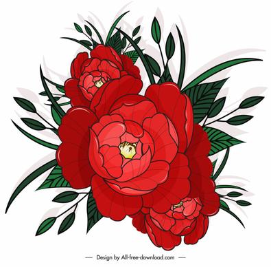 blooming flower painting classical red green sketch