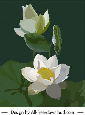 blooming lotus painting dark colored retro design