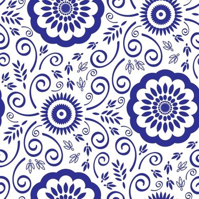 decorative pattern classical blue flat flowers sketch