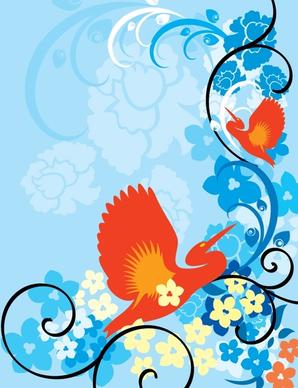 blue background bird pattern vector