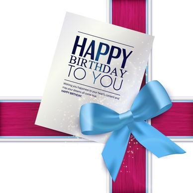 blue bow with birthday card vector