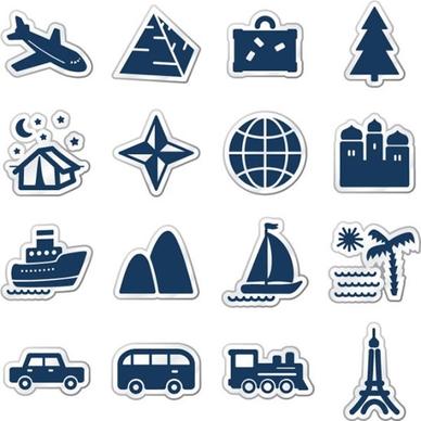 tourism icons collection flat sticker shapes design