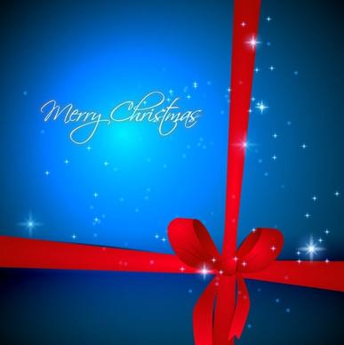 blue christmas background with red ribbon vector illustration