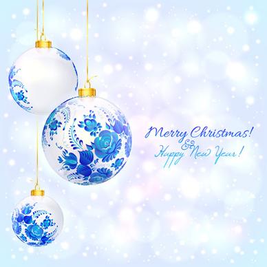 blue floral christmas ball art background vector