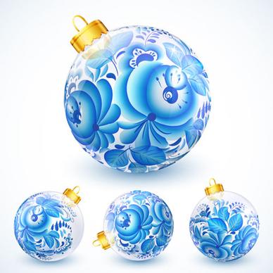 blue floral christmas ball creative vector