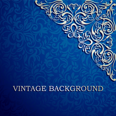blue floral ornament vintage background vector