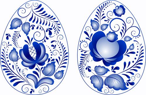 blue flower easter eggs vector