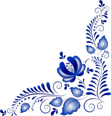 blue flower ornaments corner vector