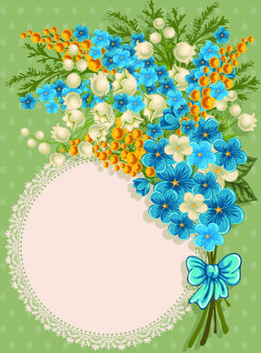 blue flower with lace card vector