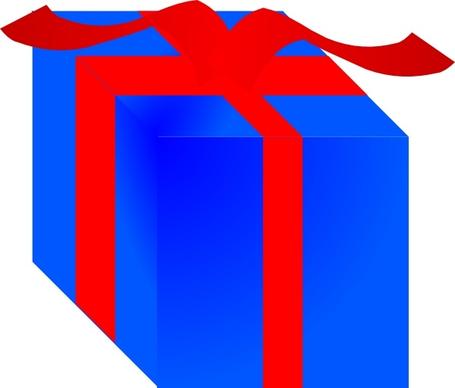 Blue Gift Box Wrapped With Red Ribbon clip art