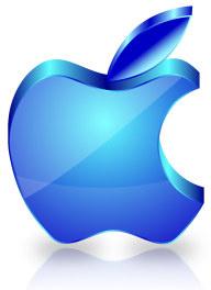 blue glass textured apple icon design vector