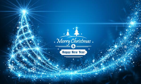 blue rays christmas tree vector background