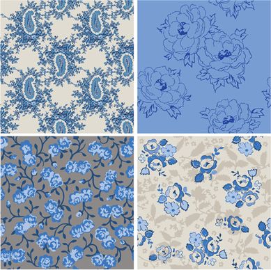 blue retro flowers pattern seamless vector