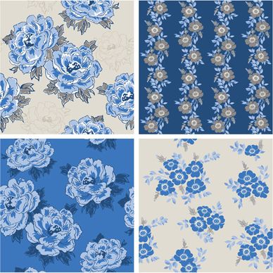 blue retro flowers pattern seamless vector