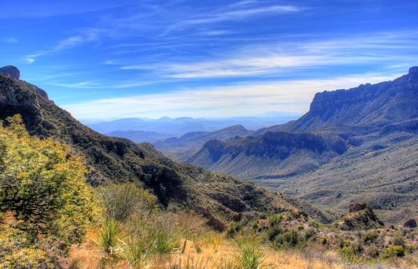 blue skies over the mountain range at big bend national park texas