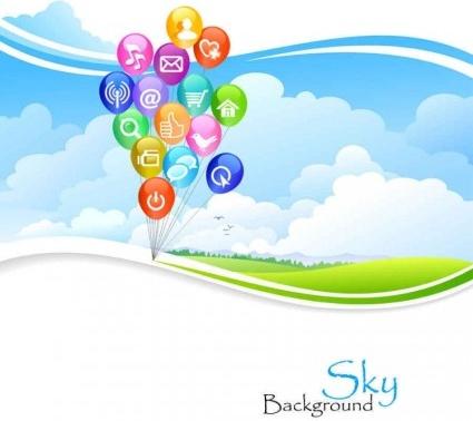 blue sky with web icons vector background