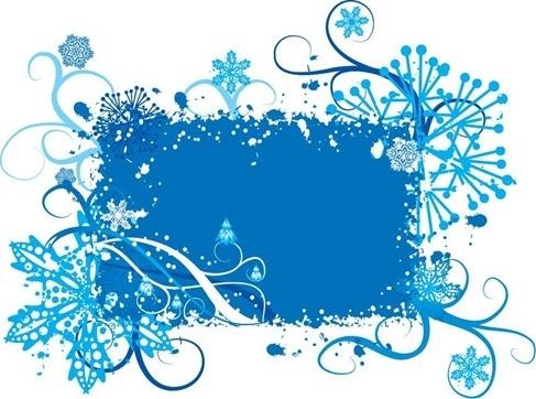 Blue Snowflake and Floral Background Vector Graphic