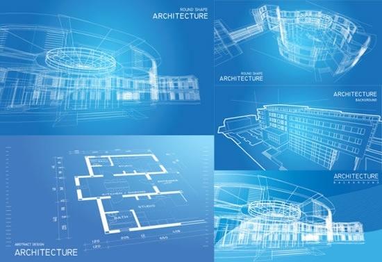 architecture backgrounds blue white modern 3d outline