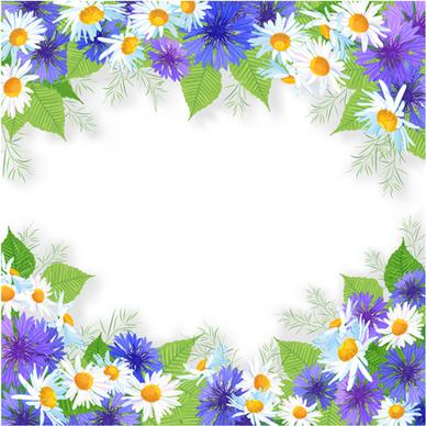 blue with white flowers frame background vector