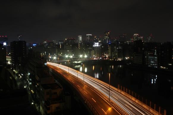 blur bridge car city dark downtown evening exposure