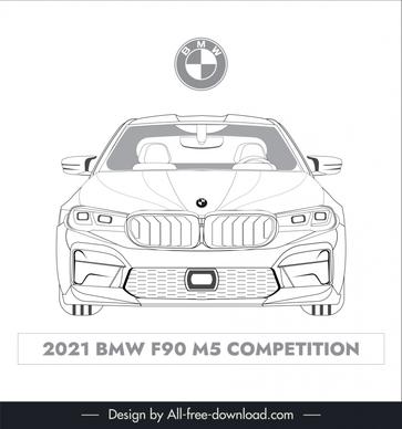 bmw f90 m5 lineart template black white handdrawn front view sketch
