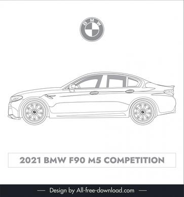 bmw f90 m5 lineart template black white handdrawn side view outline
