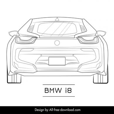 bmw i8 car model icon back view handdrawn outline