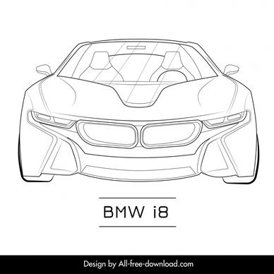 bmw i8 car model icon black white symmetric handdrawn front view outline