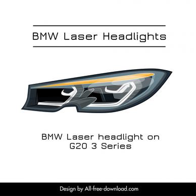 bmw laser headlight advertising banner template modern flat sketch 