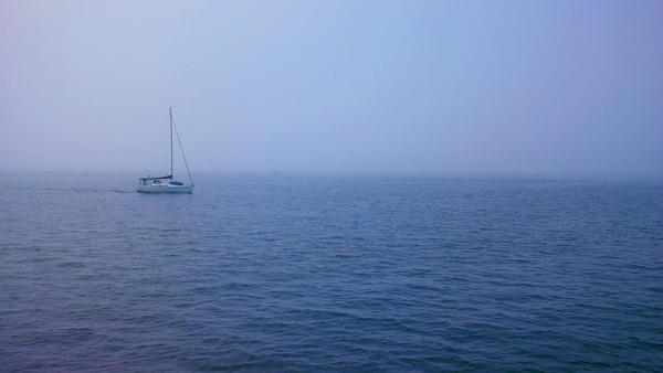 boat fog light morning nobody ocean outdoors peace