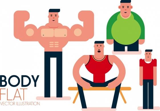 body building banner men physics icons cartoon characters
