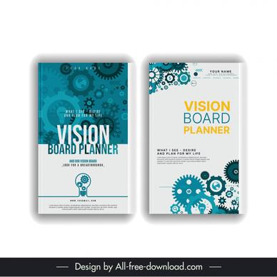book covers vision board planner template flat gears lightbulb layout