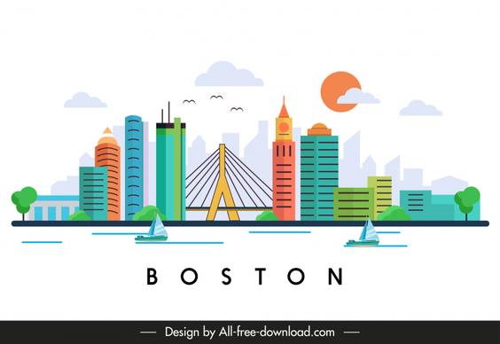 boston scenery backdrop flat vector sketch