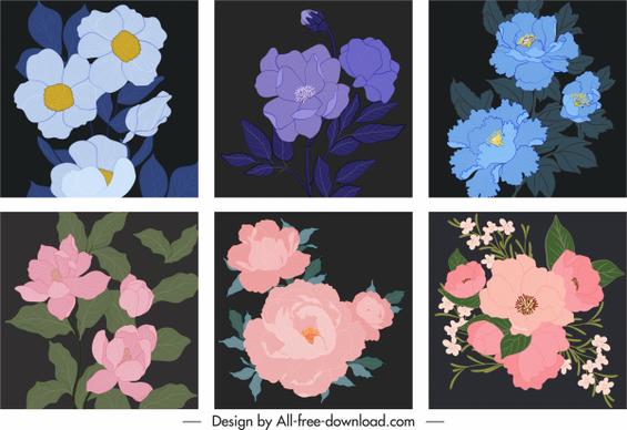 botanical background templates dark elegant classical handdrawn design