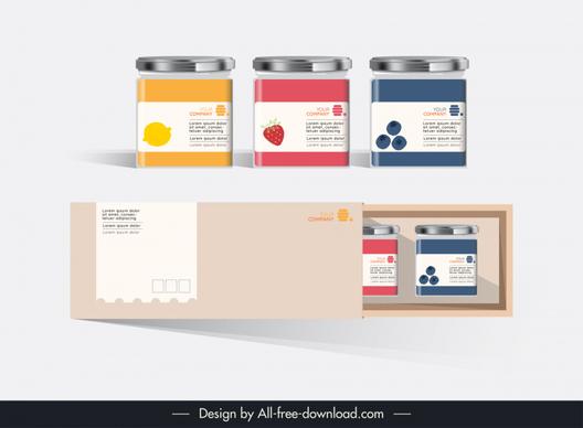 box and bottle jar sticker package design for jam template modern realistic design 