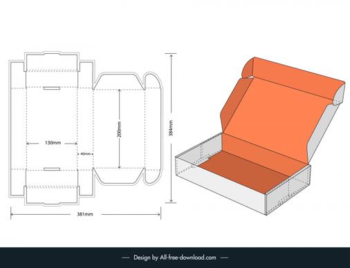box packaging instruction design elements flat papercut sketch 3d object outline 