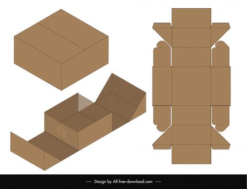 box packaging template flat die cut 3d sample outline symmetric design 