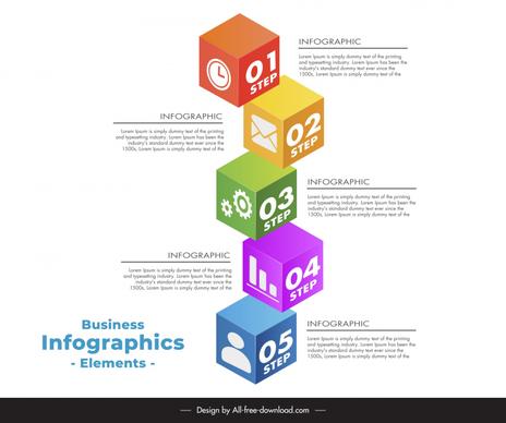 boxs infographic design elements vertical 3d cubic stack