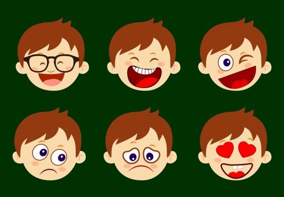 boy emotional icons various funny types head icon