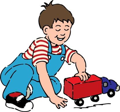 Boy Playing With Toy Truck clip art