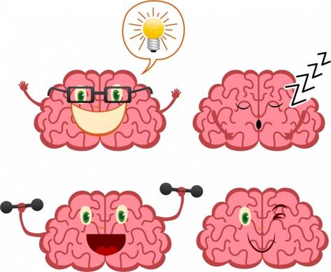 brain icons collection funny stylized design