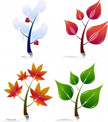 leaf tree icons shiny colored modern sketch