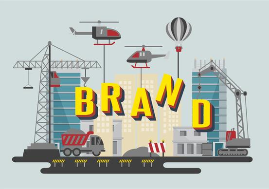 brand promotion with texts and construction site illustration